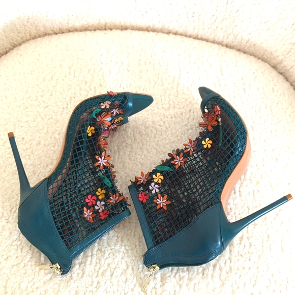 Zara Green Colorful Floral Mesh Heeled Bootie - Picture 6 of 11